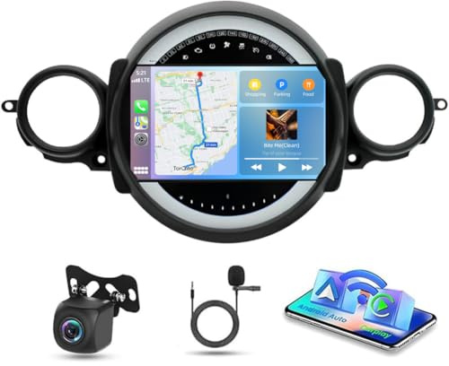 4G+64G Android 13 Car Stereo for BMW Mini Cooper R56 2007-2014 Double Din Car Radio with 9 Inch Touch Screen with Wireless Carplay Android Auto Bluetooth WiFi GPS SWC FM/RDS Backup Camera Mic