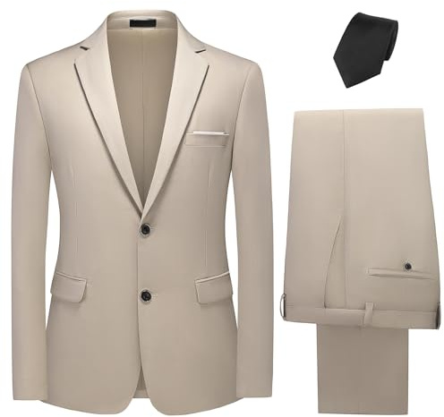 KUDMOL Costume Homme 2 Pièces à Deux Boutons Blazer Pantalon avec Cravate | Smoking Slim Fit de Couleur Uni à la Mode
