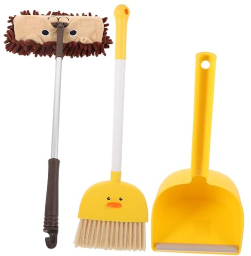 WEKAMOS Escoba y Recogedor Infantil Con Fregona De Pp y Pet Resistente y Ligera Para Limpieza Doméstica y Exterior Kit Práctico Para Suelos Garaje y Cocina Diseño Compacto y Fácil Almacena
