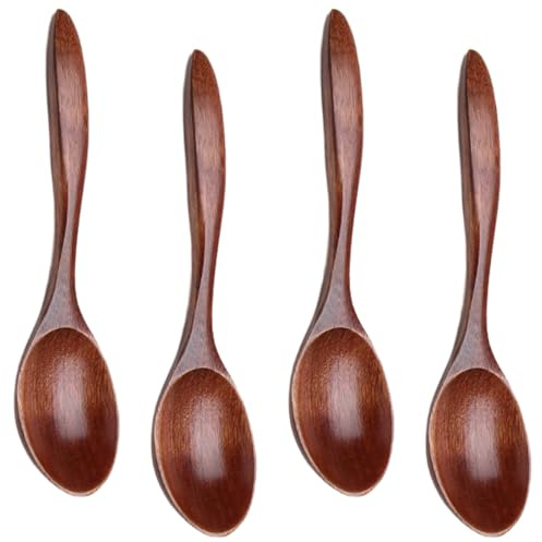 KIRZAX 4 Pcs Cuchara para Miel,Cucharas de Madera,Madera Natural Pequeñas Cucharas,Hecho a Mano,Adecuado para Comer, Mezclar y Beber Sopa,Café, Mermelada, Miel,Accesorios de Cocina, Marrón