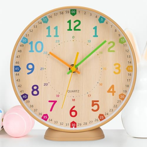 VIVILINEN Lernuhr Kinder Wanduhr Kinderzimmer Lautlos 20cm ohne Ticken | Wanduhr ohne Tickgeräusche mit Minutenanzeige für Schulanfänger, Jungen und Mädchen, Einschulung Geschenk