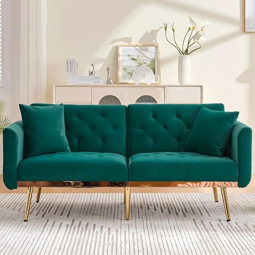 LIFEISLE Klappbares Schlafsofa mit Verstellbarer Rückenlehne, Couch mit Schlaffunktion Bettsofa Loungesofa für Wohnzimmer,Schlafzimmer,Samt Grün