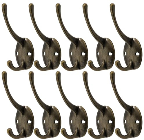 Mokife 10 Piezas Percheros Ganchos Pared, Bronce Vintage Dobles Perchas Metal Colgador Pared para Puertas Abrigos Chaquetas Toallas Bolsos Llaves