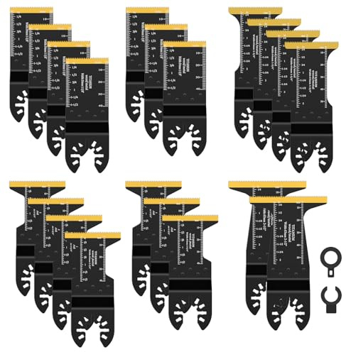 Set di 20 lame per sega multitool rivestite in titanio, con adattatore universale, accessorio oscillante bimetallico, per legno, metallo, plastica, cartongesso, compatibile con Fe.in, Bos.ch, Ma.kit.a