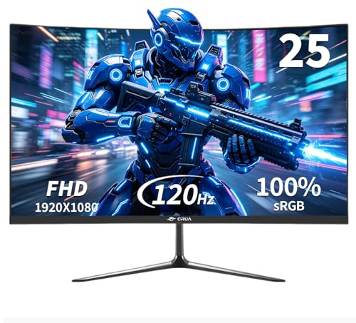 CRUA 24.5 Inch Curved Gaming Monitor 120Hz, Full HD 1080P IPS Display, 1ms MPRT, 3000R Screen, FreeSync, 100% sRGB, HDMI, VESA Mount, Eye Care – PC Monitor for Gaming & Office