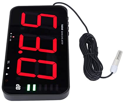 UPALDHOU Lector Digital de Decibelios Medidor de Nivel de Sonido para Colgar en la Pared para Alarma de Ruido Ambiental, Material ABS Negro Pantalla de 13 Pulgadas TA654B para el Hogar, la Oficina y