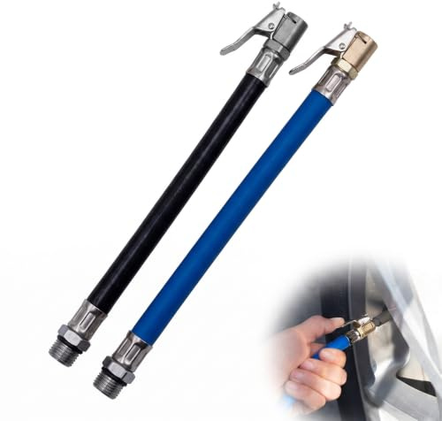 2 Pcs Manguera de Inflado de Neumáticos 12.5mm, Tubo de Extensión Flexible para Compresor de Aire, Adaptador de Válvula para Coche, Moto y Bicicleta, Negro y Azul