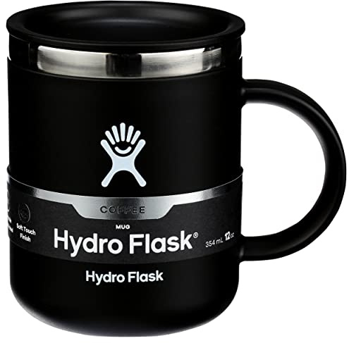 HYDRO FLASK - Travel Coffee Mug 354 ml (12 oz) - Vacuum Insulated Stainless Steel Travel Mug with Handle and Press-In Lid - BPA-Free - Black