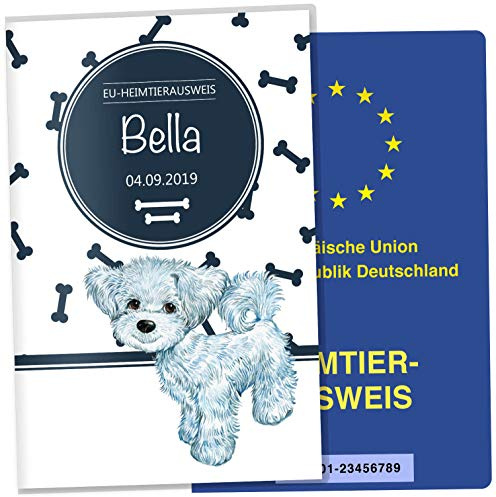 EU-Heimtierausweis Hülle Bone Tierausweis Schutzhülle schöne Geschenkidee personalisierbar mit Namen und Geburtsdatum (Malteser, EU-Heimtierausweishülle personalisiert)