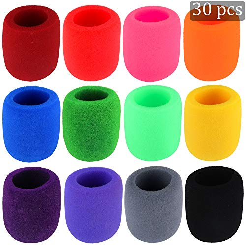 Augshy 30-Pack Microphone Covers, Foam Windscreens for Most Standard Handheld Mics, 12 Assorted Colors, Pop Filter for Clear Sound