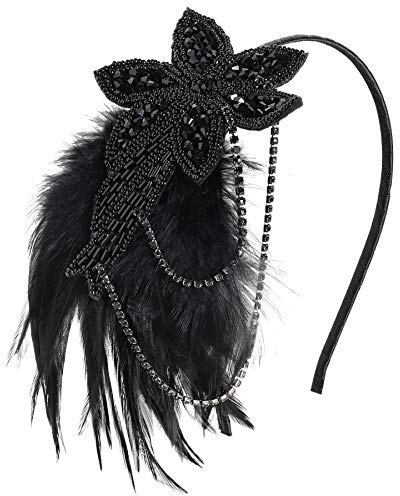 BABEYOND 1920-talet flapper pannband fjäder pärlor huvudstycke roaring 20-talet Great Gatsby hårtillbehör för fest