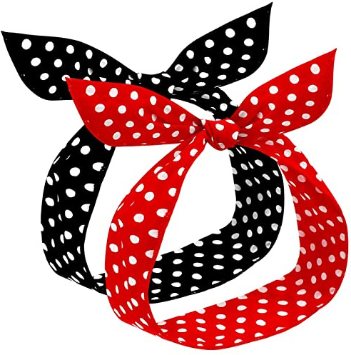 2 Pièces Bandeaux à Pois Rouges pour Filles et Femmes Bandana Rétro en Fil des Années 50
