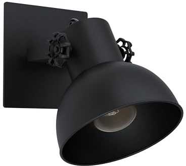 EGLO Wandlampe Barnstaple 1, 1 flammige Deckenlampe Vintage, Industrial | Retro, Wandleuchte innen aus Stahl, Wohnzimmerlampe, Flurlampe in Schwarz, Spot mit E27 Fassung