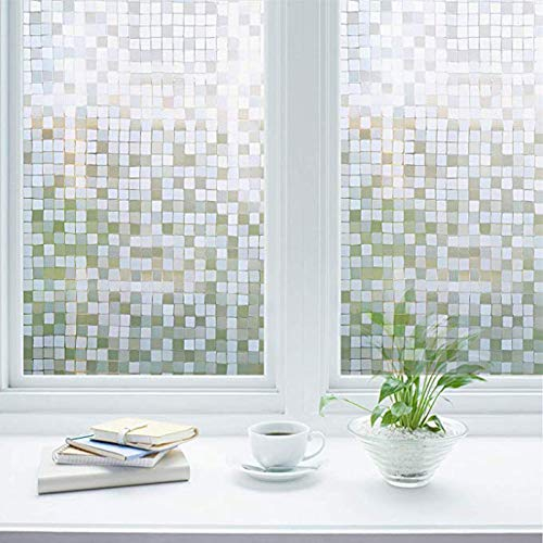 Zindoo Fensterfolie Mosaic Blickdicht Sichtschutzfolie Ohne Kleber Gute Privatsphäre Schutz für Badezimmer, Duschkabine Sowie Türen, Umkleide und Konferenzräume 60 x 200 cm