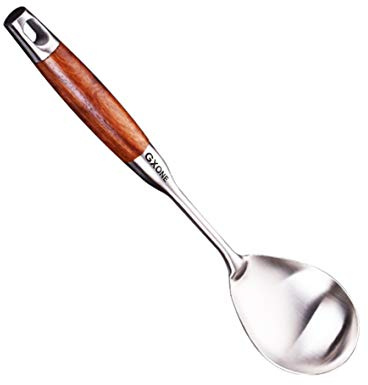 GXONE Große Servierlöffel, 304 Edelstahl, Kochlöffel mit hitzebeständigem Holzgriff, Silber/31 cm