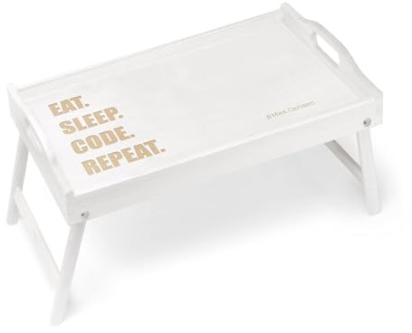Maverton Frühstückstablett mit Gravur - Betttisch mit Griffen - klappbare Beine - erhöhter Rand - Weiß - Geburtstagsgeschenk für Männer - Einzugsgeschenke - Eat