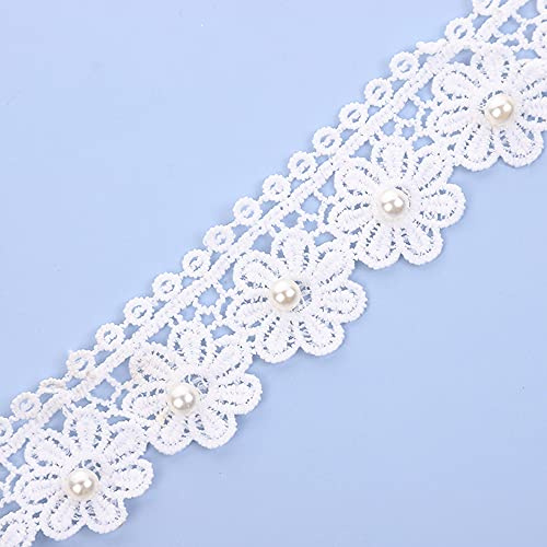 5 Yard Breite 4cm Perle Spitzenband Häkelspitze Häkel-Borte Spitzenborte Spitzenbesatz Lace Spitze Trim Band Nähen Dekoband für DIY Basteln Nähen Kleidung Rock Tischdeko Hochzeit Brautkleid Dekoration