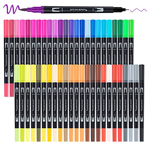 Filzstifte Set Dual Brush Pen, 48 Farben Aquarellstifte Filzstifte Dicke und Dünne, Mandala Stifte Fineliner - Stifte Set mit Feiner Spitze und Pinselspitze für Malbücher, Zeichnen und Lettering