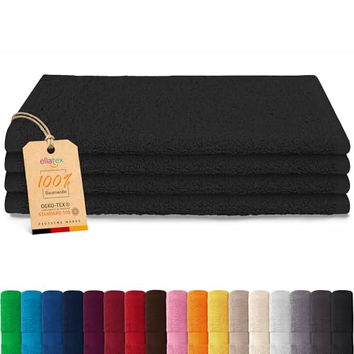EllaTex Paris 4er Set Seiftücher 30x30 cm – 100% Baumwolle, 500 g/m² Frottier, flauschig, Farbe: Schwarz