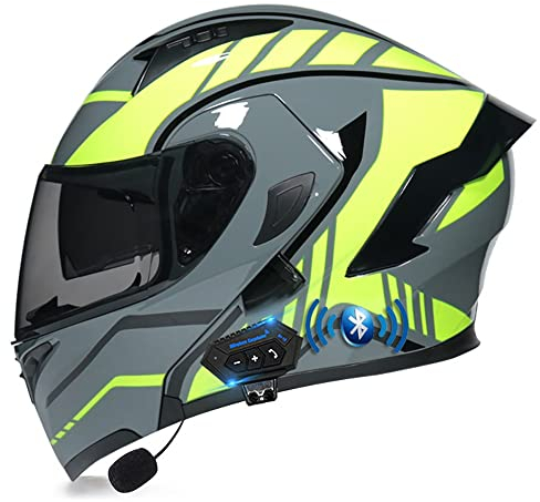 RMBDD Bluetooth Motorradhelm Motorrad Klapphelm Integrierter Motorradhelm mit Anti-Fog-Doppelvisier DOT/ECE-Zugelassener Vollgesichts Motorrad Rennhelm für Erwachsene Männer und Frauen, XXL
