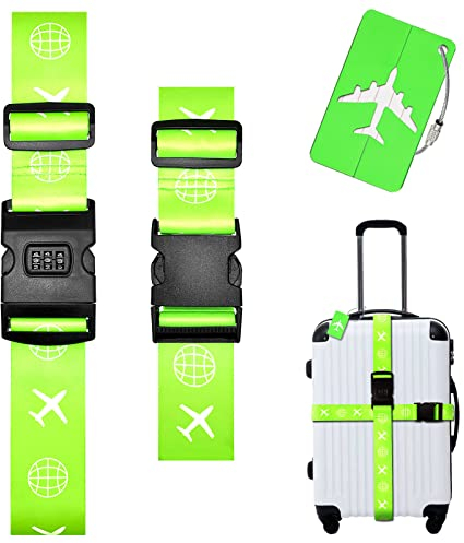 Eurtes Koffergurt Passwort Gepäckgurt Gepäckband Einstellbare Kofferband Kofferanhänger KreuzGepäckgürtel (Grün)