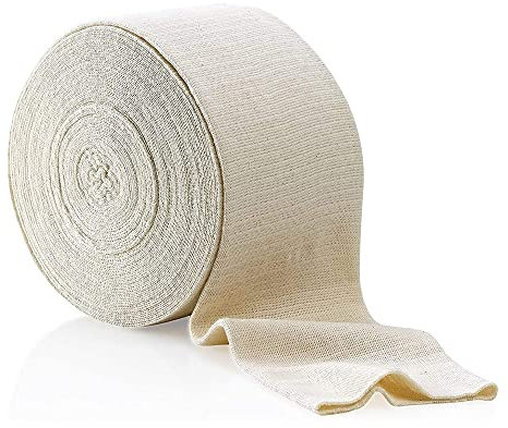 Bendaggio elastico di supporto, misura F, scatola da 10 m - Colore naturale (10 cm x 10 metri) Bendaggio grande per sostegno ginocchia e cosce da medio-grande, cotone spandex