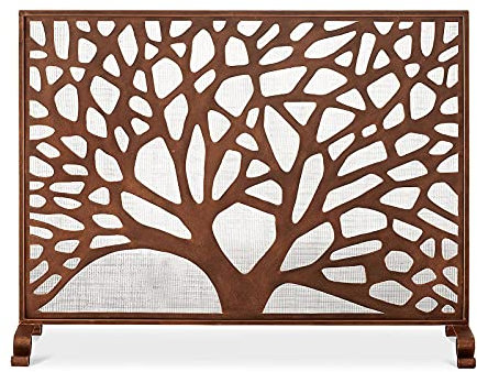 Fire Guard Freistehender Kaminschutz mit stabilem Schmiedeeisenrahmen, braunes Funkenschutztor mit dekorativem Metallgitter für den Außen- und Innenbereich, 38 x 31 Zoll (Braun 98 x 22 x 78 cm) needed