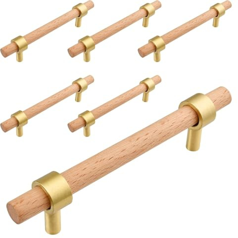 SYZOW 6 Stück holzgriffe für schränke schrankgriffe Holz 128mm lochabstand Griffe für Küchenschränke -Griff Schubladengriff Holz Möbelgriff