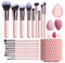BS-MALL Lot de 18 pinceaux de maquillage synthétiques de qualité supérieure pour fond de teint, poudre, anti-cernes, fard à paupières, 5 éponges et étui à éponge (A-Rose)
