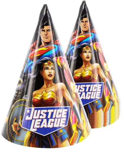 Party Factory `Justice League´ 10 Partyhütchen, ca. 10x16cm, bunt, Partyhüte aus Pappe für Kindergeburtstag oder Mottoparty