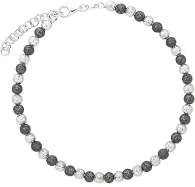 Verstellbares Silberarmband Mit Rhodinierten Und Diamantierten Kugeln