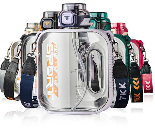 TKK Half Gallon Water Bottle Jug with Straw Large Capacity Plastic Water Bottle Dishwasher Safe 1/2 Gallon 50 Oz Water Bottle Jug BPA Free Tritan for Gym Yoga Travel Camping Outdoor
