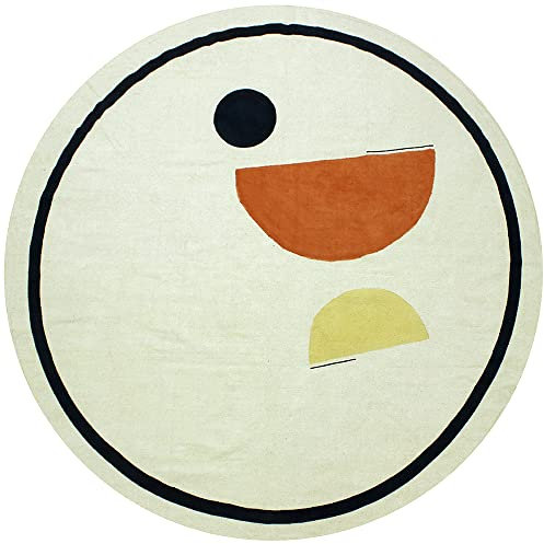 CASAVANI Runder Teppich, Handblockdruck, handgefertigte Baumwollteppiche, böhmischer Beige & Blauer Teppich, flach gewebte Indoor-Fußmatte für Küche, Esszimmer 90 x 90 cm (3 x 3 Fuß im Quadrat)
