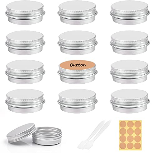 Aluminium Leer Döschen, 30ml Cremedose Leer, 12 Stück Cremedose Tiegel mit 2 Spatel und Aufkleber, Rund Creme Dosen zum Befüllen für Creme Lotion Kosmetik Nagelkunst Basteln Schmuck