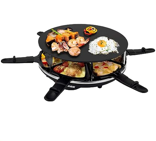 Syntrox Germany Raclette-Grill Lillex, Tischgrill, 900 Watt für 6 Personen, Antihaftbeschichtung, Raclette Grill, 6 Kg, Raclette Zubehör, Rund und Kompakt, Rund und Kompakt, Elektrogrill