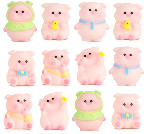 BETESSIN 12 Glücksschweinchen Silvester Deko Glücksbringer 2026 Glückschwein Mini Figuren Schweinchen Miniatur Streudeko Weihnachten Neujahr Gute Besserung Prüfung Adventskalender Füllung Geschenk A