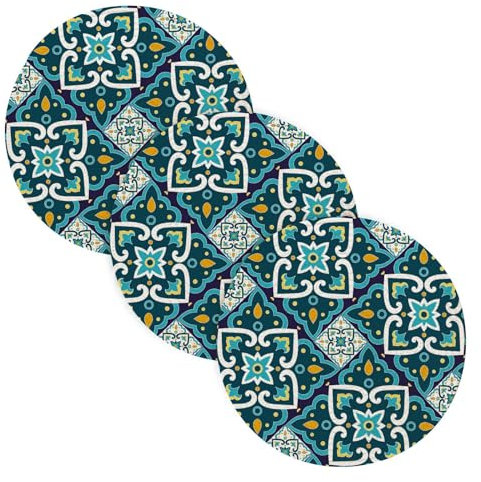 3 Pcs Trivet Table Runner for Hot Pots and Pans 15in Cotton Thread Weave Heat Resistant Pad Holder for Microwave Stove Cookware Mexican Tile Pattern Seamless Vector Floral