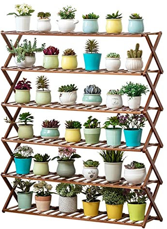 Blumenständer Pflanzenleiter, Pflanzentreppe Balkon, Blumentreppe Outdoor, Blumenregal Klappbar Bambus Pflanzenständer,6 Ebenen Leiterregal, Innendekorationsregal,Primärfarbe,70x100cm Massivholz-Blume