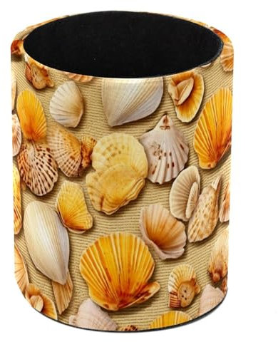 Niedliche Muschel Golden Standing Pencil Case, Cute Round Pen Holder Pouch Pencil Bag Makeup Brush Boxes for School Students Office Women Teens Girls Boys