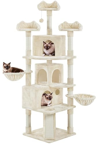 Yaheetech XXL klösträd för katter, 194 cm, klösträd, klätterträd, stabilt med plysch, sisalrep, klösträd för katter, takhögt, beige