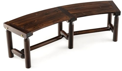 COSTWAY 2-Seater Garden Bench, All-Weather Carbonized Wood Patio Loveseat with Slatted Seat, Outdoor Dining Bench Chair Leisure Porch Seating for Balcony Yard (139 x 36 x 41 cm, Curved Shape)