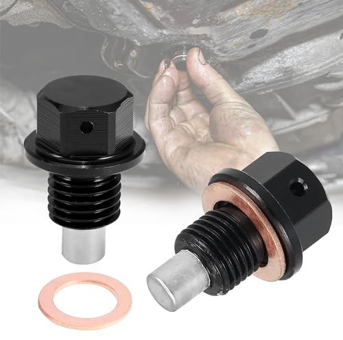 CHENNAN Tapón de Vaciado de Aceite, 2 Piezas M12x1,5cm Tornillos Magnéticos de Drenaje de Aceite, Kit de Tornillo de Aceite Magnético, con 2 Juntas, Tuerca Drenaje Sumidero Magnético (Negro)
