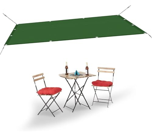 Sonnenschirm Segel 5 x 5 m PES Polyester mit UV Schutz Windschutz Sonnendach mit Ösen Freiem Seil für Balkon Terrasse Garten, Dunkelgrün