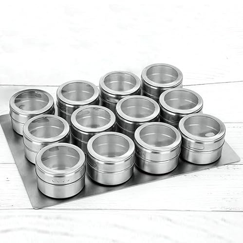 6/9/12/15 Pieces Magnetic Spice Jars Containers Stainless Steel Round Magnetic Spice Jars Set 100ml Circular Spice Jars Tins Spice Storage Containers Box Set With Lids And Magnetic Base For Kitchen