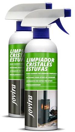 JOVIRA PINTURAS Nettoyant pour vitres de cheminée. Anti-suie. Dégraissant concentré énergique, pour un nettoyage facile de la cheminée et des vitres de cuisinières. (2x500 ml)