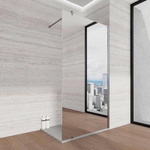 Parete Doccia WALK IN vetro SPECCHIO 8mm H 200 cm anticalcare reversibile (140 cm)