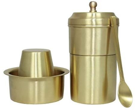 USA Deals 365 - Cafetera clásica con filtro de latón del sur de la India, recipiente de filtro de café con juego Dabara y cuchara pequeña individual