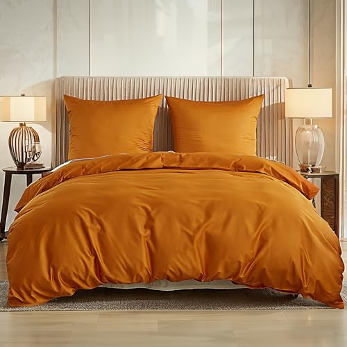 Simple&Opulence Luxus Bettwäsche 135x200 Orange, 100% Ägyptische Baumwolle, 400TC Satin Optik Bettbezug und 1 Kissenbezug 80x80 cm für den ganzjährigen Gebrauch