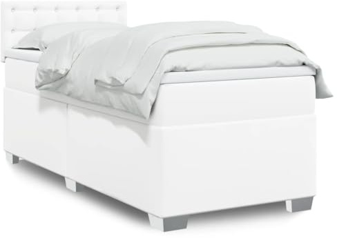 vidaXL Boxspringbett mit Matratze Weiß 100x200 cm Kunstleder