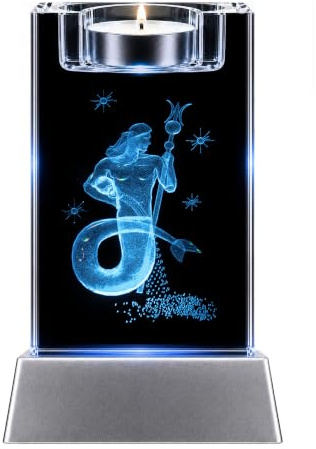 Kaltner Präsente Wassermann Teelichthalter aus Kristallglas – 3D Lasergravur Sternzeichen Wassermann – Kerzenhalter aus Glas – Astrologie Geschenk für Frauen und Männer